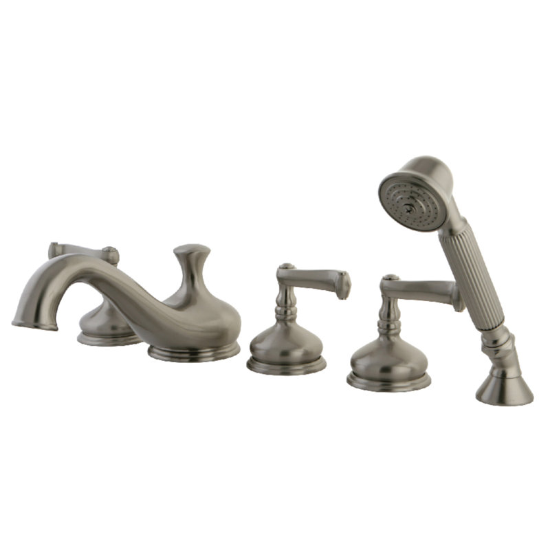 Kingston Brass Roman Three-Handle 5-Hole Deck Mount Roman Tub Faucet with Hand Shower