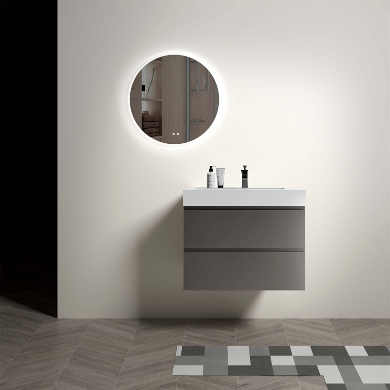 Meuble-lavabo mural avec tiroir Alice, Blanc, Gris