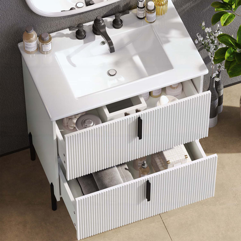 Meuble-lavabo 30 po avec lavabo en céramique, Blanc/Noir