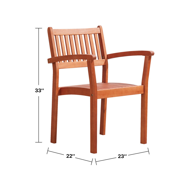 Chaise de patio empilable en eucalyptus, Brun-roux