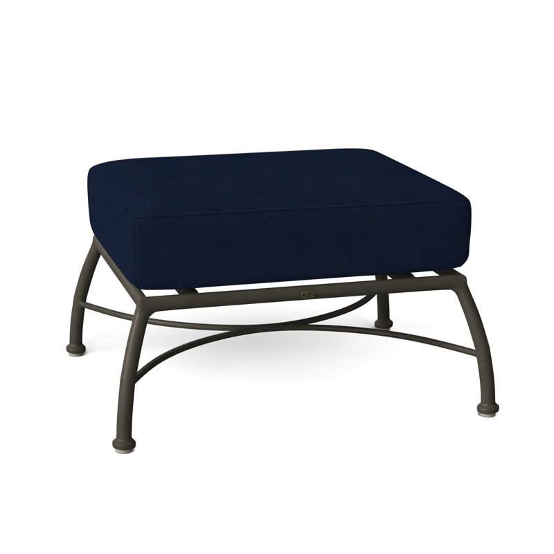 Majorca Outdoor Ottoman with Cushion, Indigo Velvet, Welt