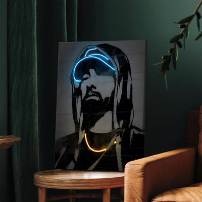 1 pièce, art mural, affiche, impression de graffiti urbain contemporain sur toile avec accents bleu néon et jaune, décoration murale moderne de style rue pour le salon, la chambre, le bureau, la décoration de la maison, art mural unique inspiré de la culture pop