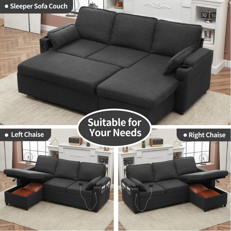 Vesna L-shape 81" Wide Space-Saving Sleeper Sofa Upholstered Pull-out Sofa Bed
