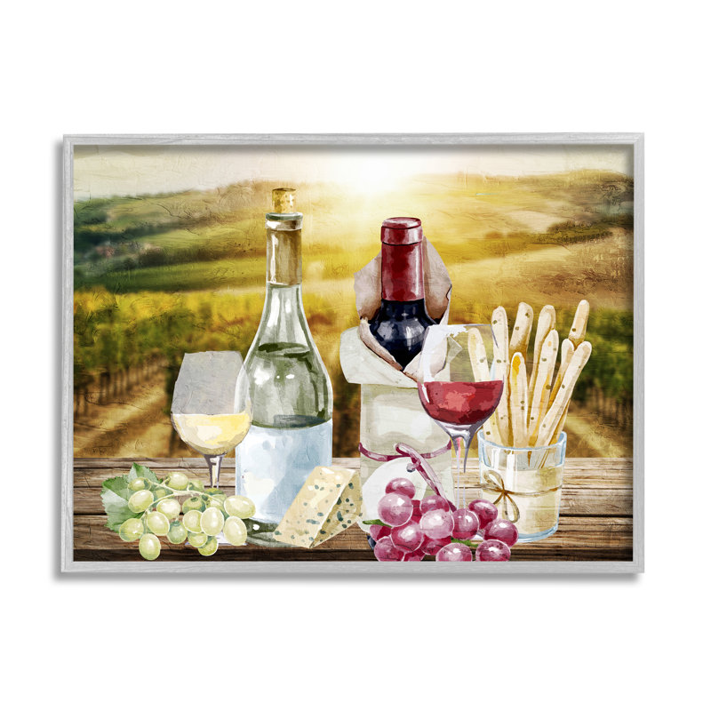 «Wine in Vineyard Landscape on Wood» par Kim Allen, reproduction, H 16 po x l 20 po x P 1,5 po, Estampe numérique Farmhouse