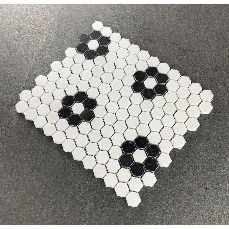 1" X 1" Thassos White and Black Marble Honeycomb Mosaic Wall & Floor Tile