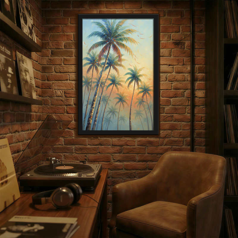 «Plants & Flowers Palm Trees Sunset Sky Gradient», reproduction d'art sur toile, H 36 po x l 24 po