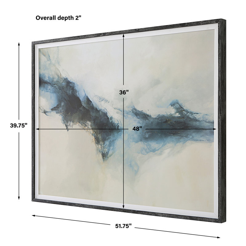 Blue and Cream Abstract Print with Black Wood Frame