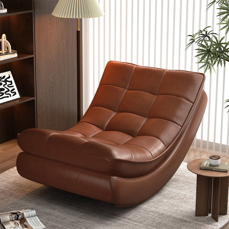 Chaise berçante en cuir rétro, Brun