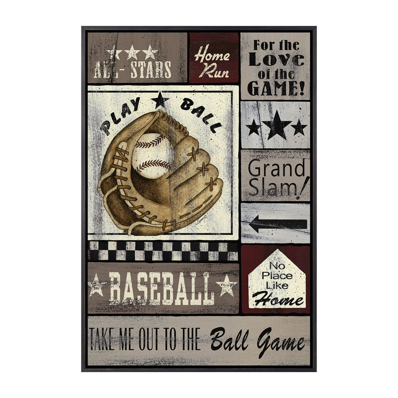 Baseball All Stars par Linda Spivey - impression d'art graphique, H 40 po x l 26 po x P 1,5 po, Toile avec cadre noir patiné