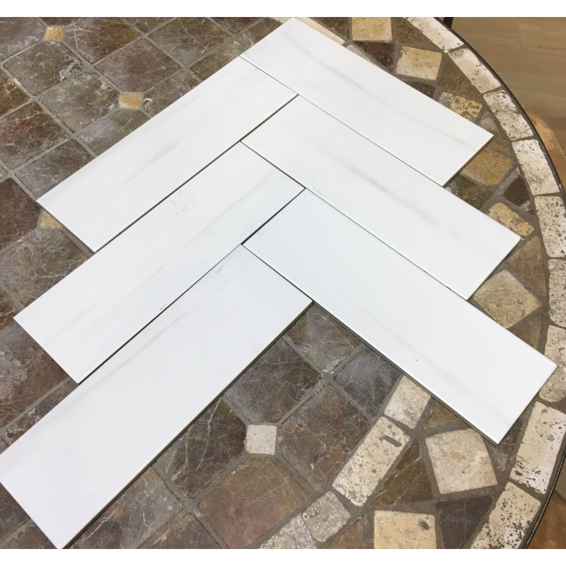 Carreau de plancher et de mur en pierre naturelle 4 po x 12 po, Blanc sablé