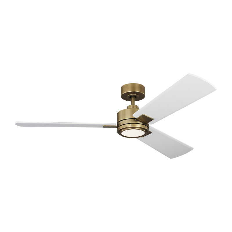Ventilateur de plafond intelligent d'intérieur / extérieur à DEL de 56 pouces Harris au fini laiton antique frotté à la main avec pales blanc mat, ensemble d'éclairage et compatible avec Alexa, Google Home et Bond Home Action de Visual Comfort Fan