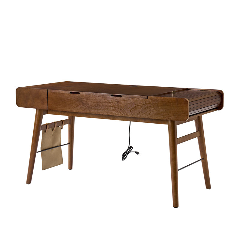 153CM W Adjustable Height Solid Wood Standing Desk with Built-In Electrical Outlet, Walnut