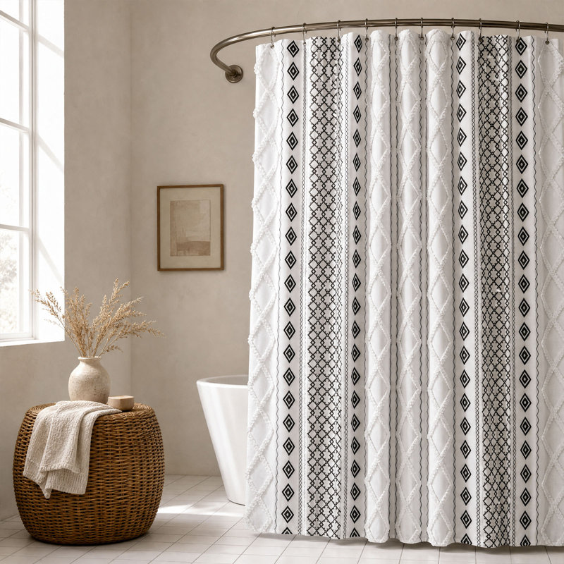 Rideau de douche Boho, Blanc