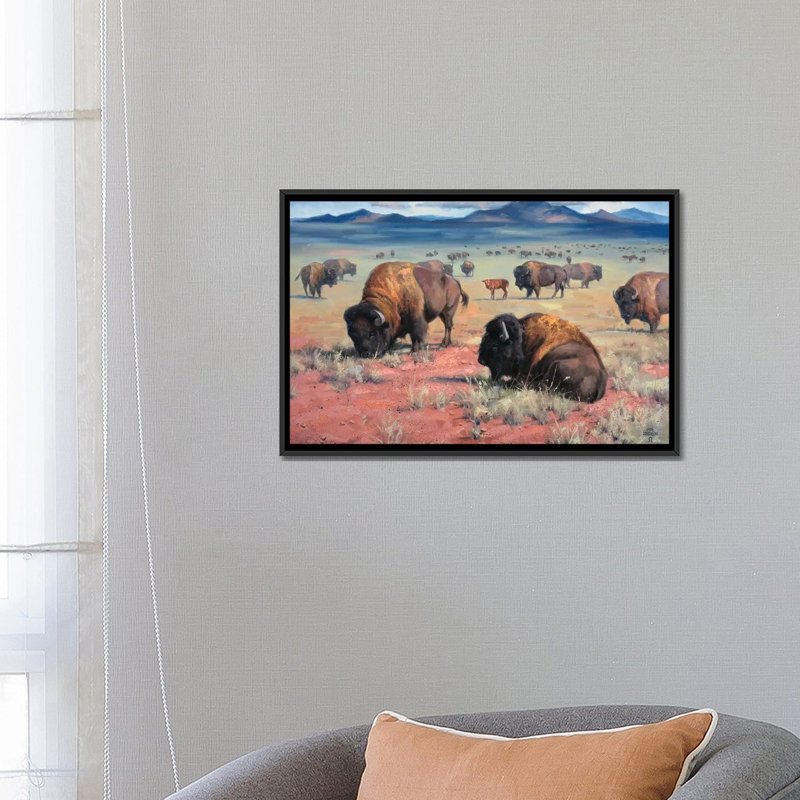 « home on the range », impression sur toile, H 18 po x l 26 po x P 1,5 po, Toile avec cadre noir, Pas de tapis