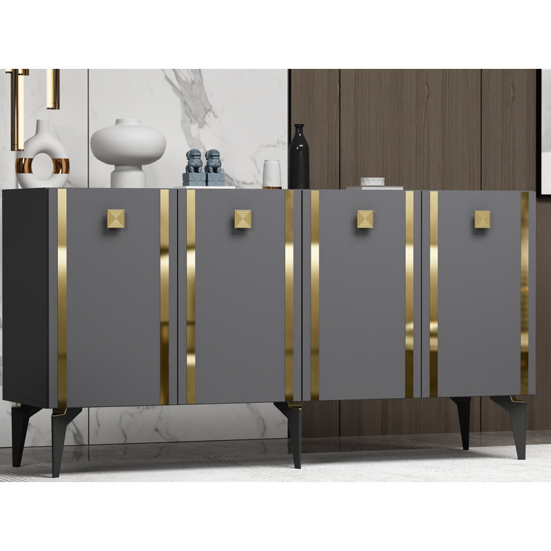 Stylish Console Table, Anthracite & Gold, 100% Melamine Coated Particle Board, Thickness: 0.7 inches | Modern Design for Living Room & Entryway, Durable & Elegant Storage Solution