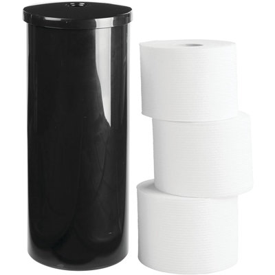 Organisateur de papier hygiénique sur pied avec couvercle - rangement compact à 3 rouleaux pour la salle de bain, se range sous le lavabo, le meuble-lavabo ou le coin, noir
