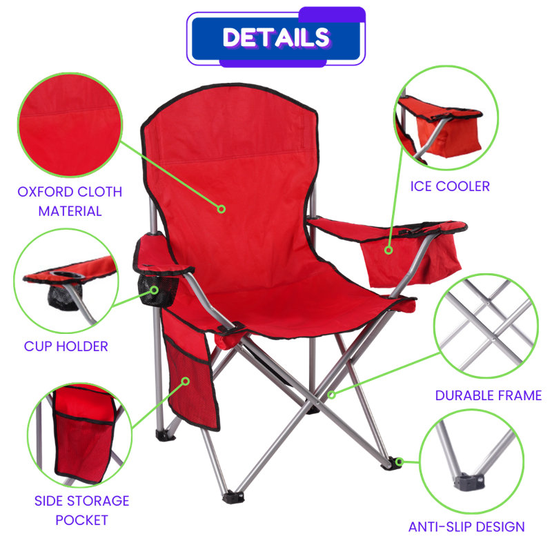 Ensemble de 2 chaises de camping avec mini glacière intégrée, poche de rangement, porte-gobelet, sac de transport parfait pour le camping, la pêche, la plage et la pelouse