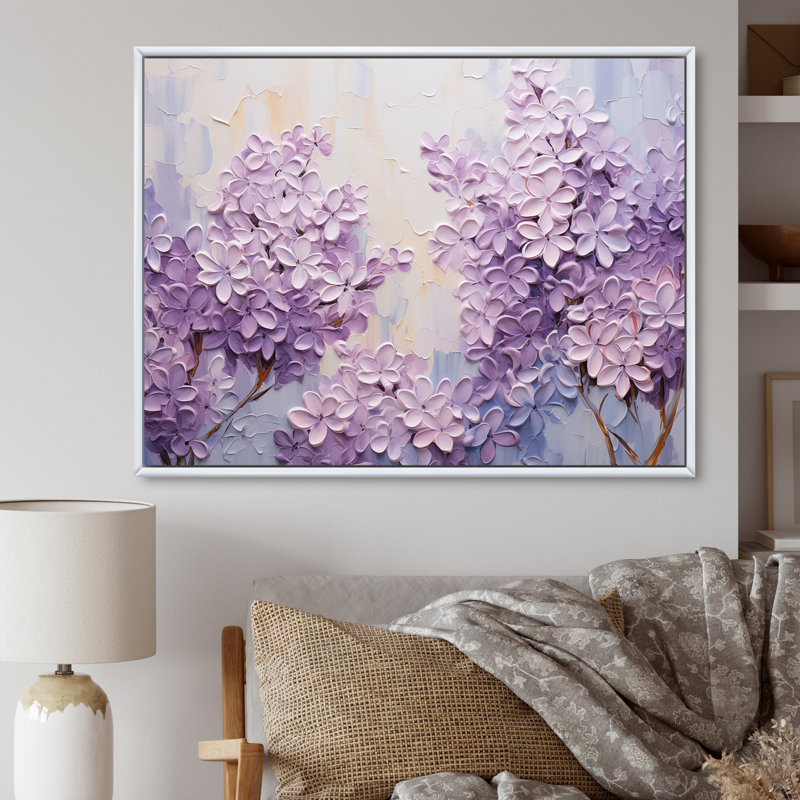 Blooming Lilac Melody III - Lilas, art sur toile, Cadre flottant blanc, H 12 po x l 20 po x P 1 po