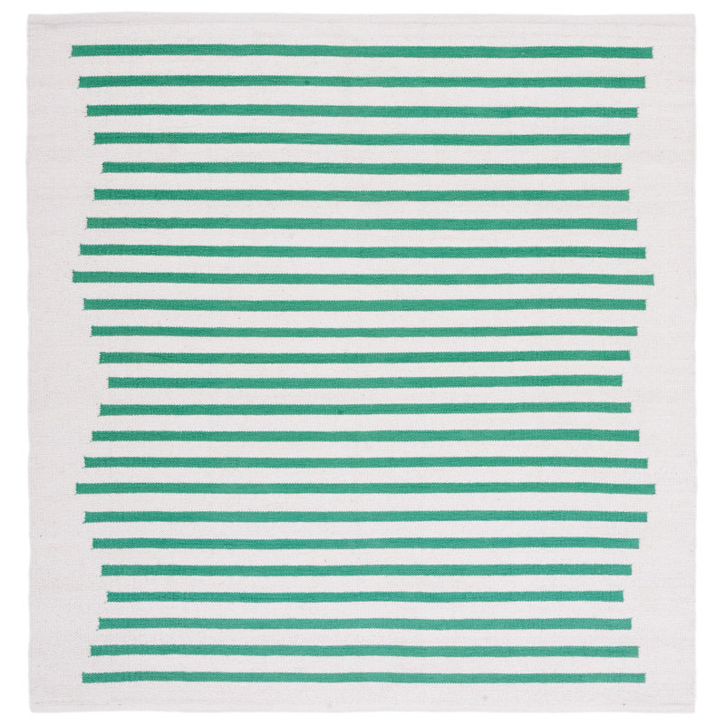 Tapis rayé en coton tissé à la main Esveidy, Carré 6 pi