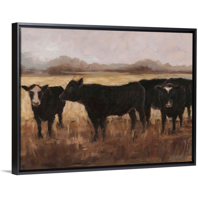 «Black Cows I», art mural sur toile, H 14 po x l 18 po x P 2 po, Toile avec cadre noir