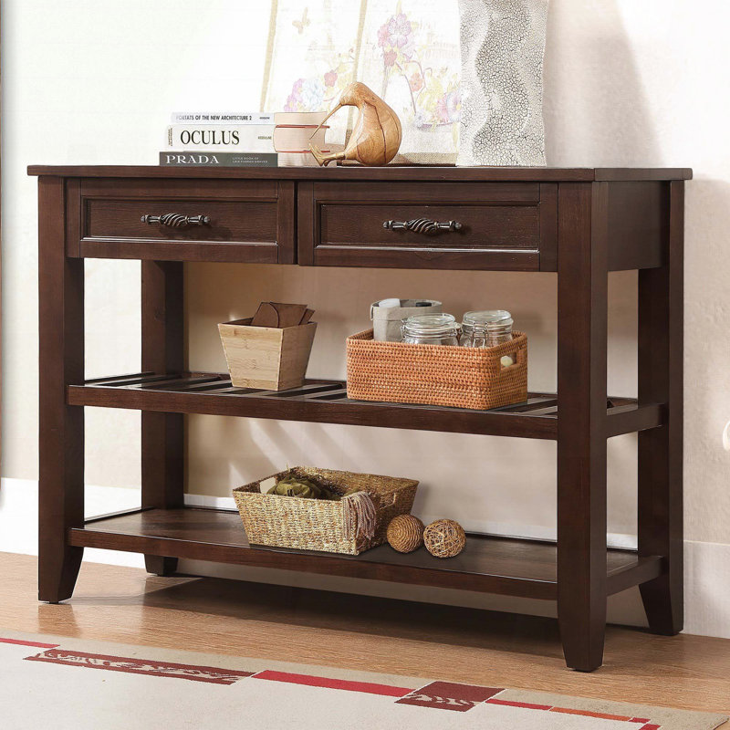 Console Mid-Century avec 2 tiroirs et 2 tablettes à niveaux - espresso, 42 po, Espresso