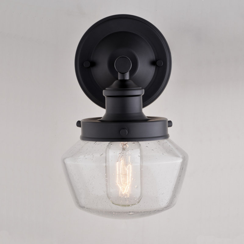 Applique murale d'extérieur en noir mat à 1 lumière H 9,5 po Enmore fabriquée en acier durable, abat-jour en verre bullé transparent, compatible avec les DEL, à utiliser pour une porte d'entrée de patio ou de garage