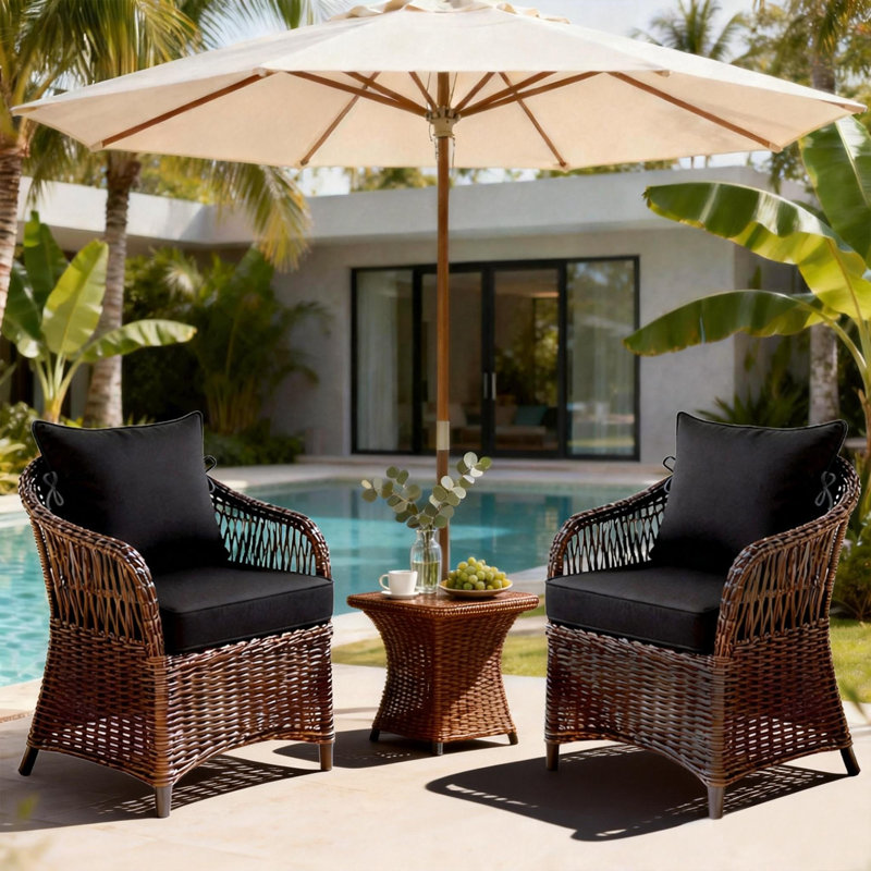 22 x 24 In Patio Furniture Cushions set of 2, Fade Resistant Outdoor Seat Cushions witj 4 pairs of Ties, Deep Seat Cushion for Seat Patio Chairs, Rattan Furniture, Wicker Seating, outdoor Adirondack Chair,Black
