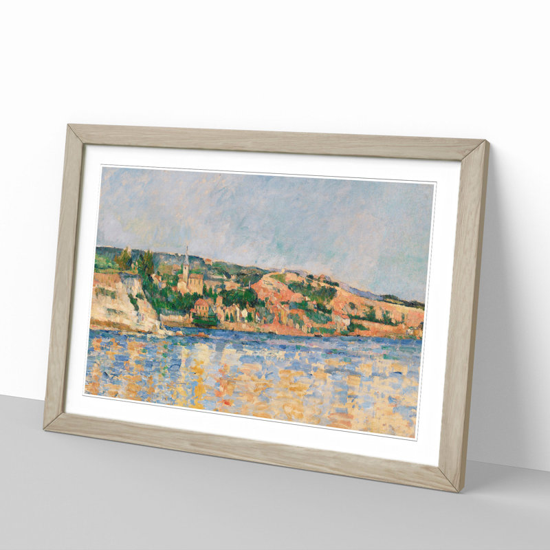 Village at the Water's Edge by Paul Cezanne - Picture Frame Painting, Oak, 48cm H x 65cm W x 2cm D