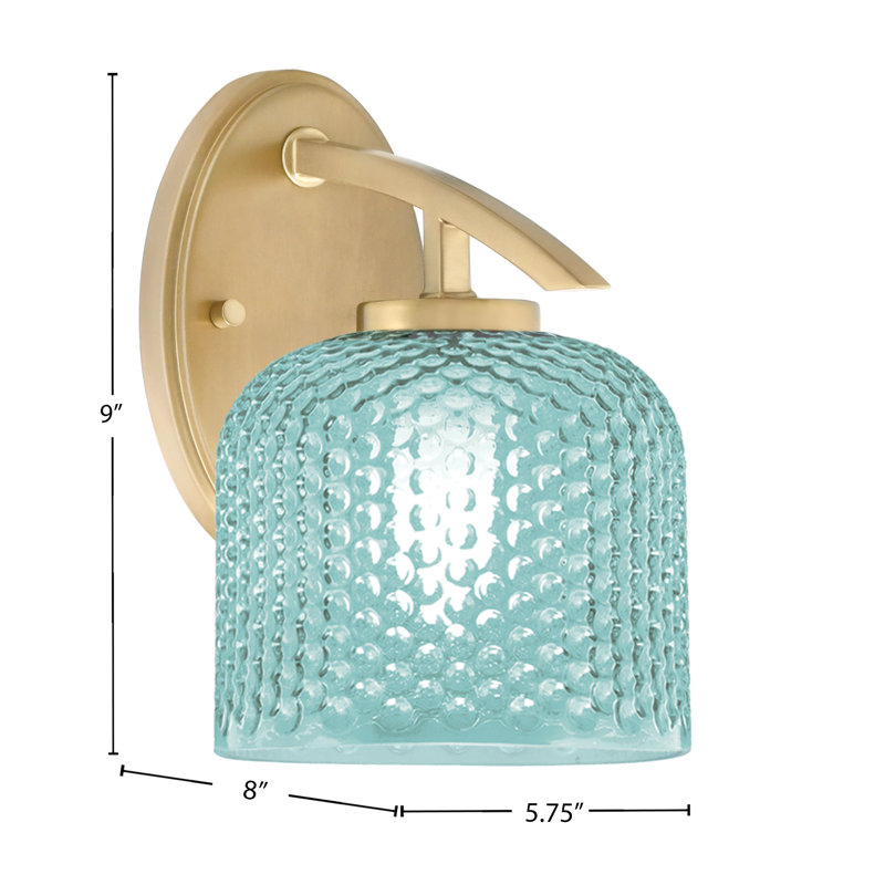 Kurve Downlight Wall Sconce Shown In Graphite Finish With 6" Textured Glass, Teal