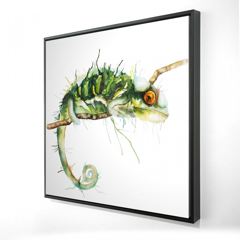Chameleon On The Lookout Print On Canvas, Green, 36" H x 36" W