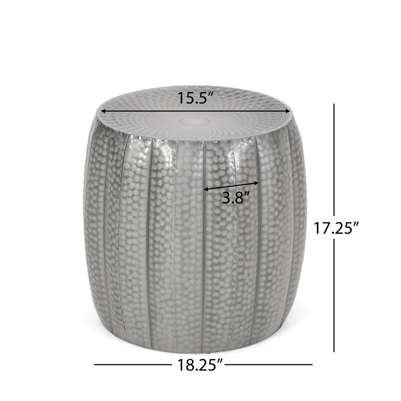 Alorah Iron Top End Table, Antique Brush Silver