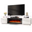 Meuble télé Bhhatu à 2 niveaux avec foyer électrique de 80 po brillant et blanc inclus-552987851-568119052