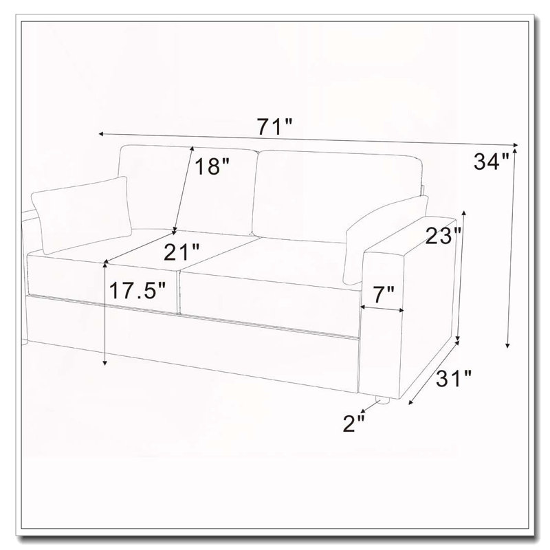 Canapé rembourré 78 po avec coussins profonds 78 po, Beige