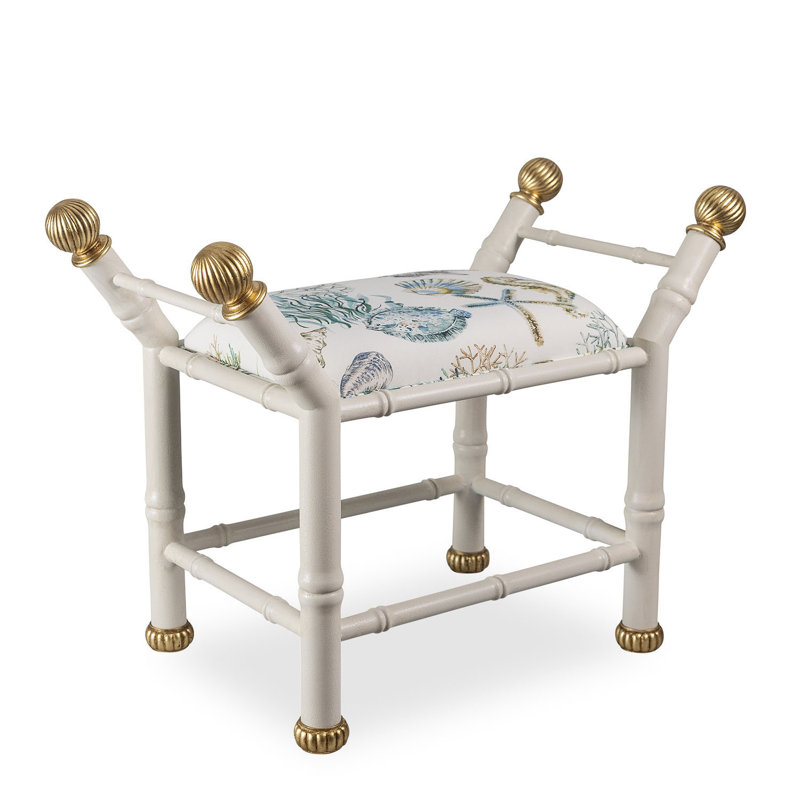 Boca Upholstered Entryway Bench, White/Gold/Blue