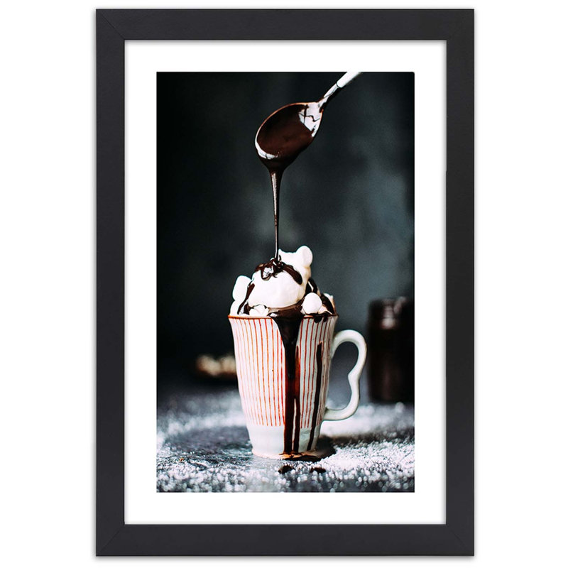 Chocolate Coffee Cup - Single Picture Frame Print, Black, 90cm H x 60cm W