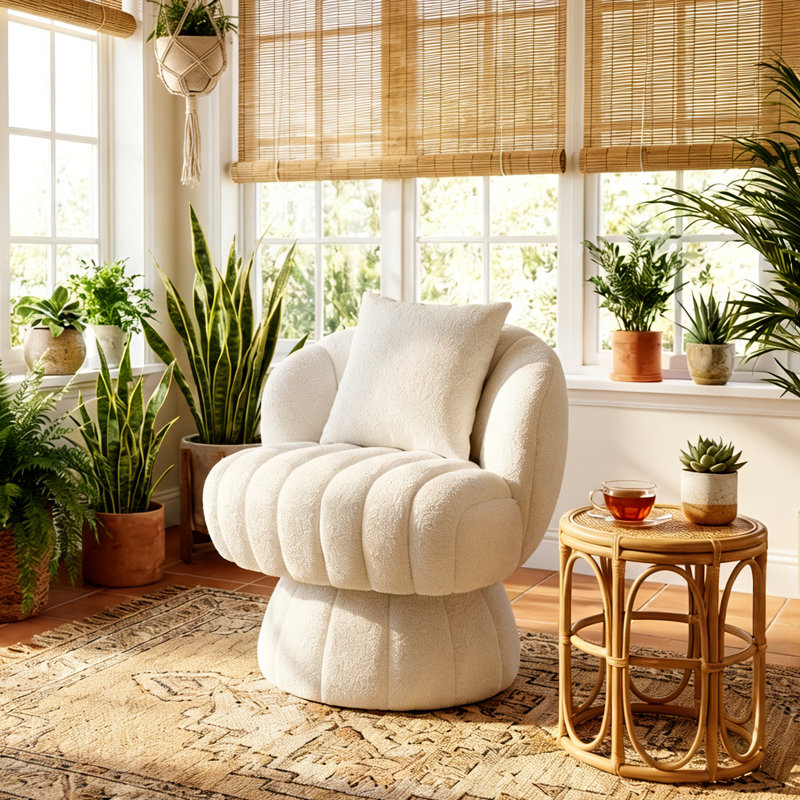 Chaise de meuble-lavabo pivotante rembourrée avec coussin, Beige