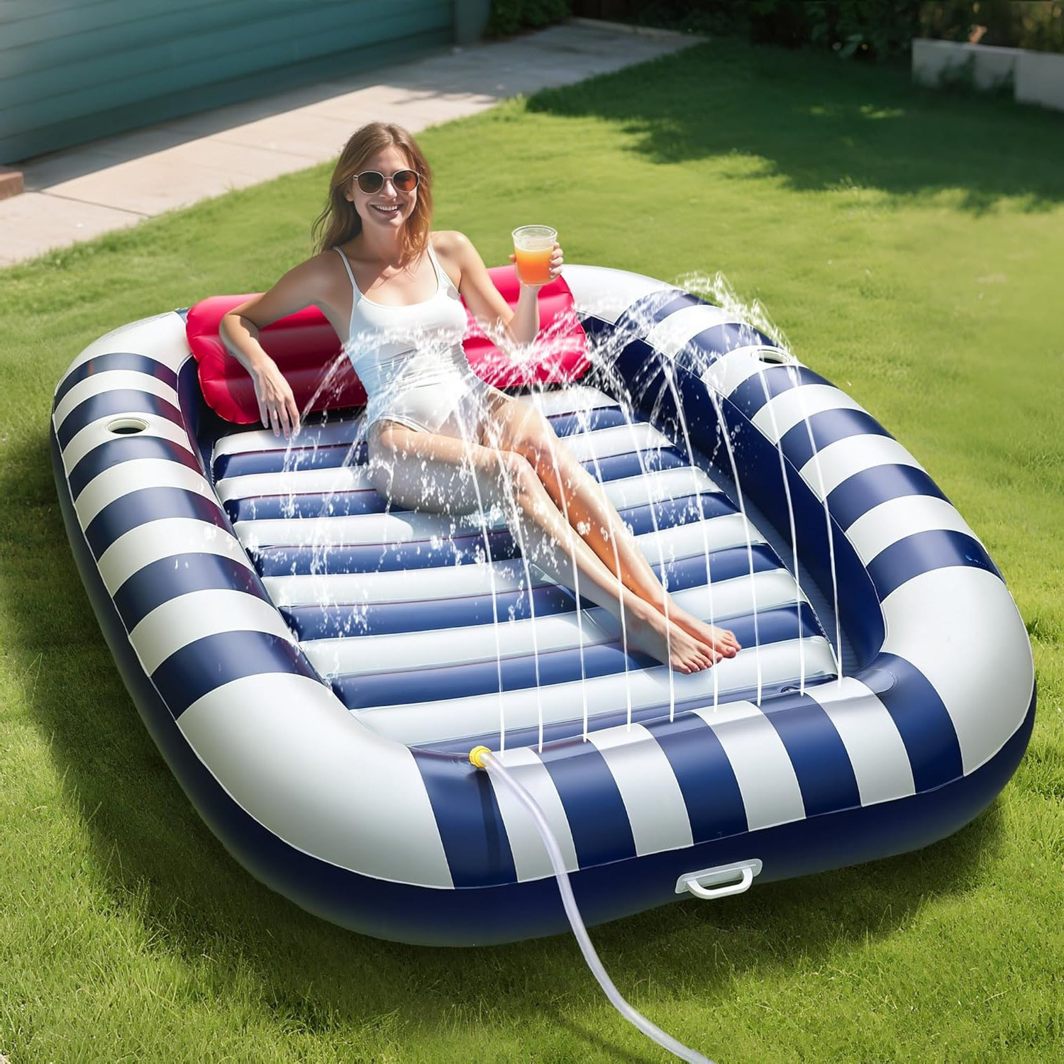 ZENMIT Pool Wave Inflatable Pool Lounger Floats with Sprinkler ...