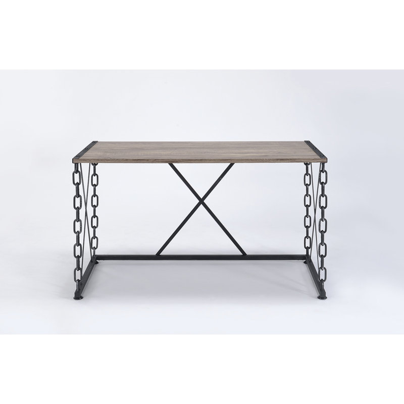 Bureau rectangulaire en chêne rustique et noir antique, pieds en métal à chaîne en métal, poids du colis de 53 lb en chêne noir, plateau en bois de PB, base, capacité de 100 spécifications