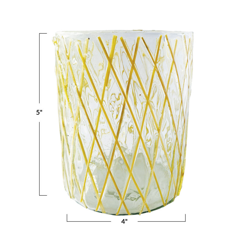 Bougeoir en verre avec rotin intégré