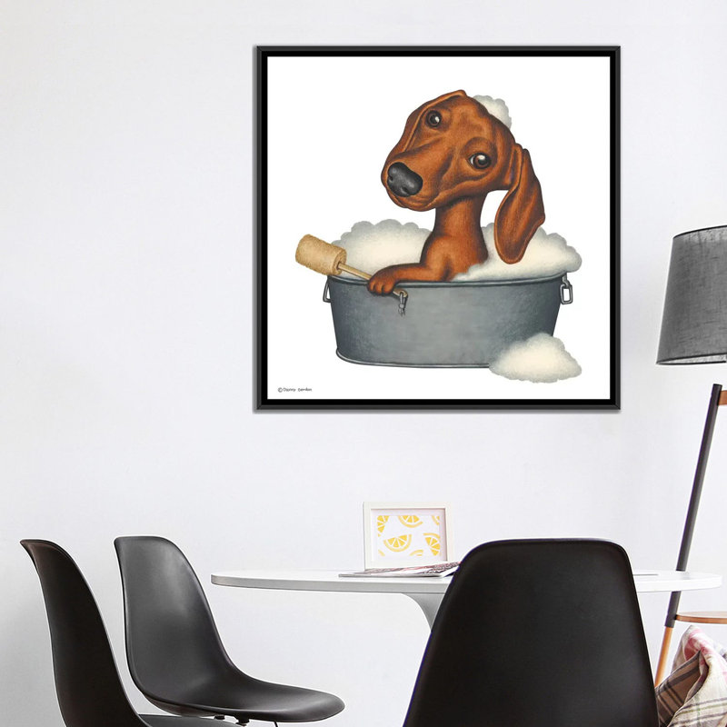 «Dachshund Bath» par Danny Gordon - impression d'art graphique, Pas de tapis, H 37 po x l 37 po x P 1,5 po