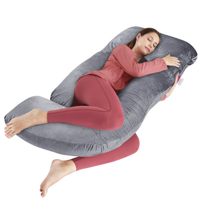 Flannel Gray J-Shaped Pregnancy Body Pillow