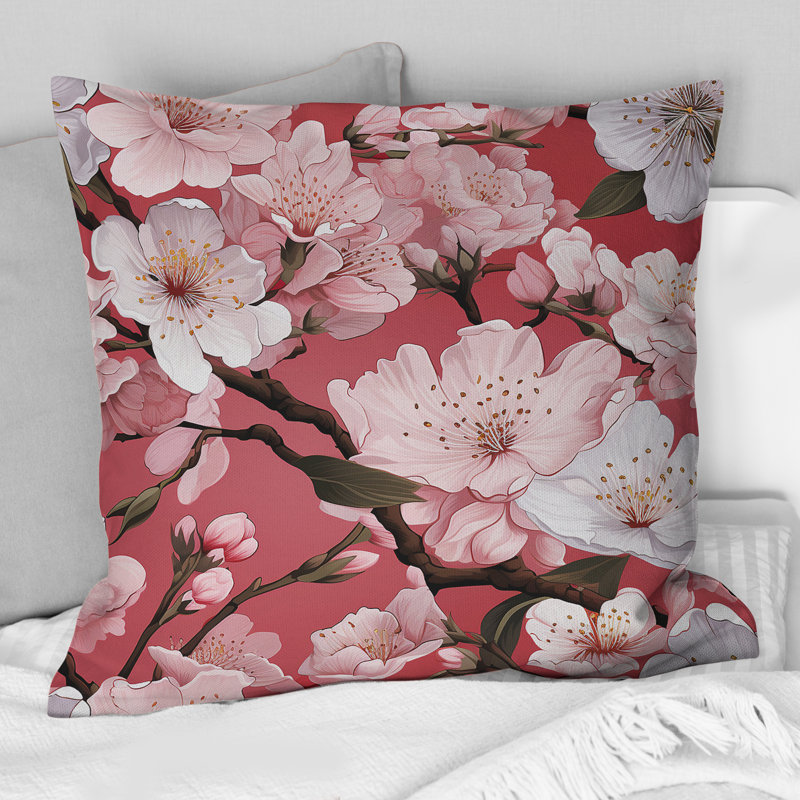 Rose Sakura Blossoms Floral - Coussin décoratif abstrait Coral Reef, H 16 po x l 16 po