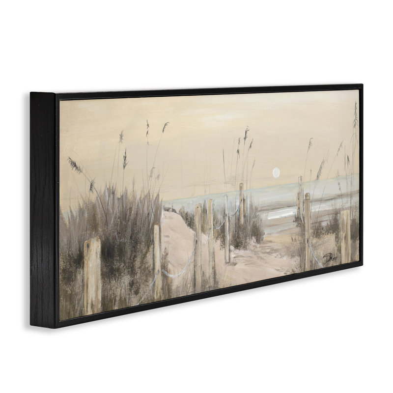 Giclée encadrée de lune blanche sur l'océan, design par Patricia Pinto, H 13 po x l 30 po, Giclée encadrée noir minuit