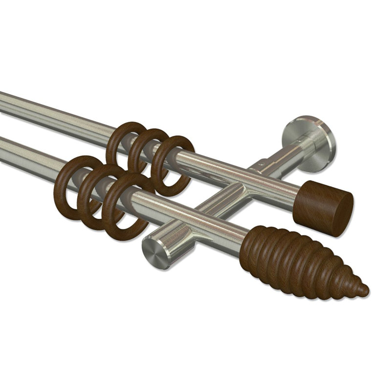 Edwardo Curtain Pole Set, Stainless Steel/Walnut Lacquered, 5cm H x 420cm W x 15cm D