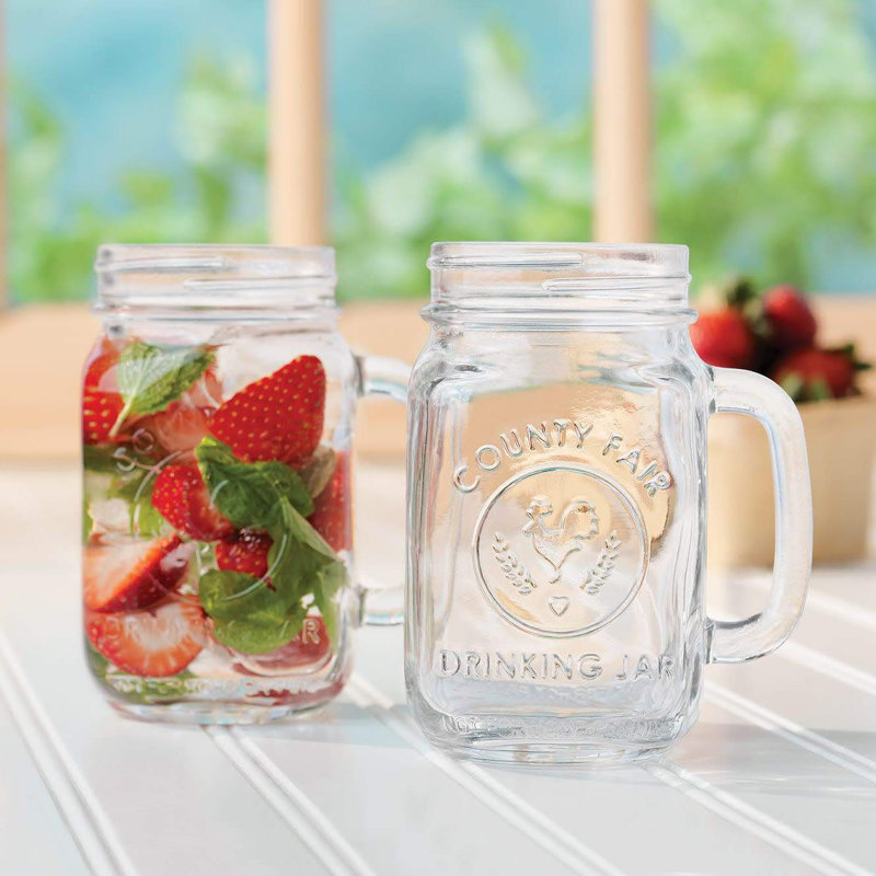 Libbey County Fair Clear Glass Drinking Jars with Handles, Set of 12
