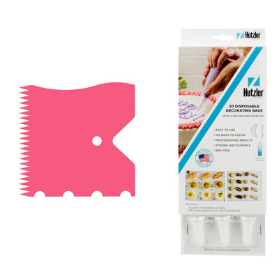 Cake Edger Pink & Disposable Cake Decorating Bags W/Nozzles Set