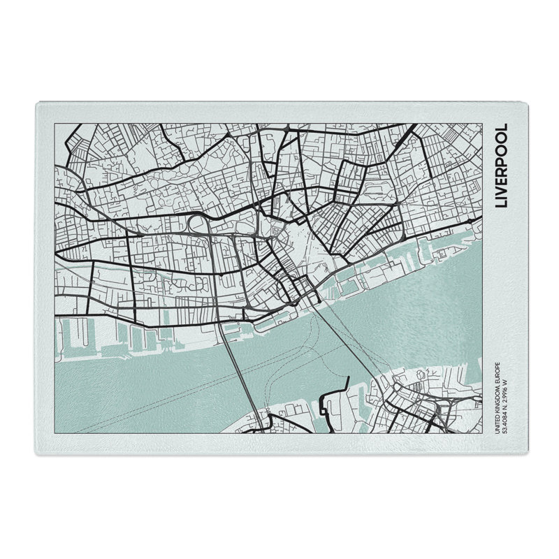 Map Liverpool UK Chopping Board, 28.5cm W x 39cm L