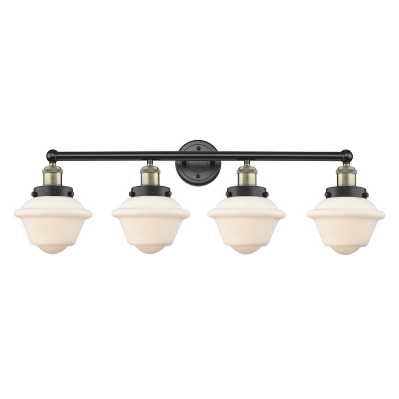 Éclairage pour meuble-lavabo à 4 lumières à intensité variable Grourke, Blanc mat, Laiton antique noir