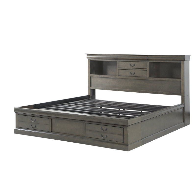 Peres Storage Platform Bed, Queen, Dark Gray