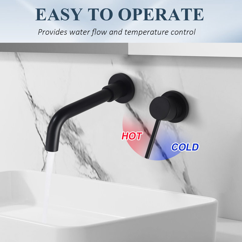 Wall Mounted Single Handle Bathroom Vessel Sink Faucet With Pop-up Drain, Matte Black